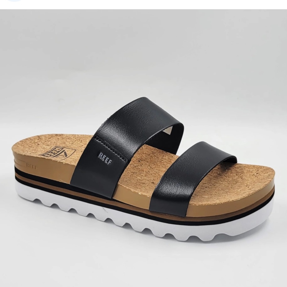 Reef Women's Vista Cushion Black and Tan Slide Sandals